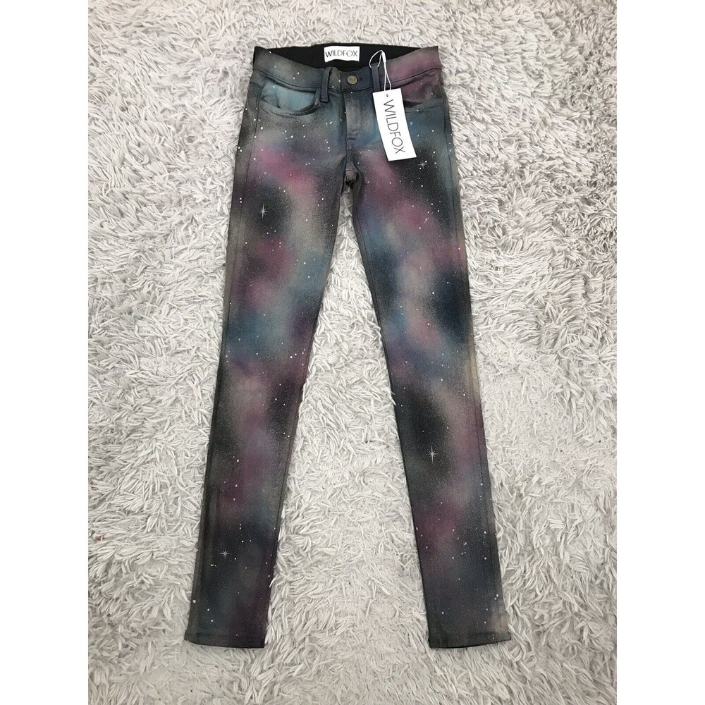 WildFox Jeans 24 Marianne Skinny Nebula Galaxy‎ mid rise paint splatter
